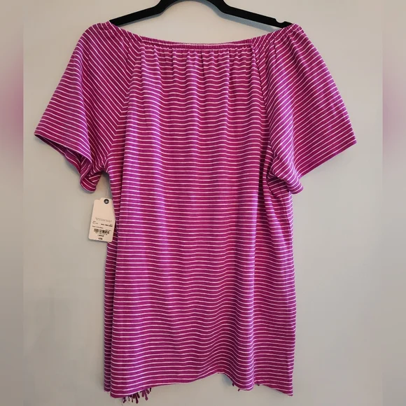 NWT St John's Bay Fucia and White Stripe Top with lacy fringe bottom. Size L. - Picture 4 of 4